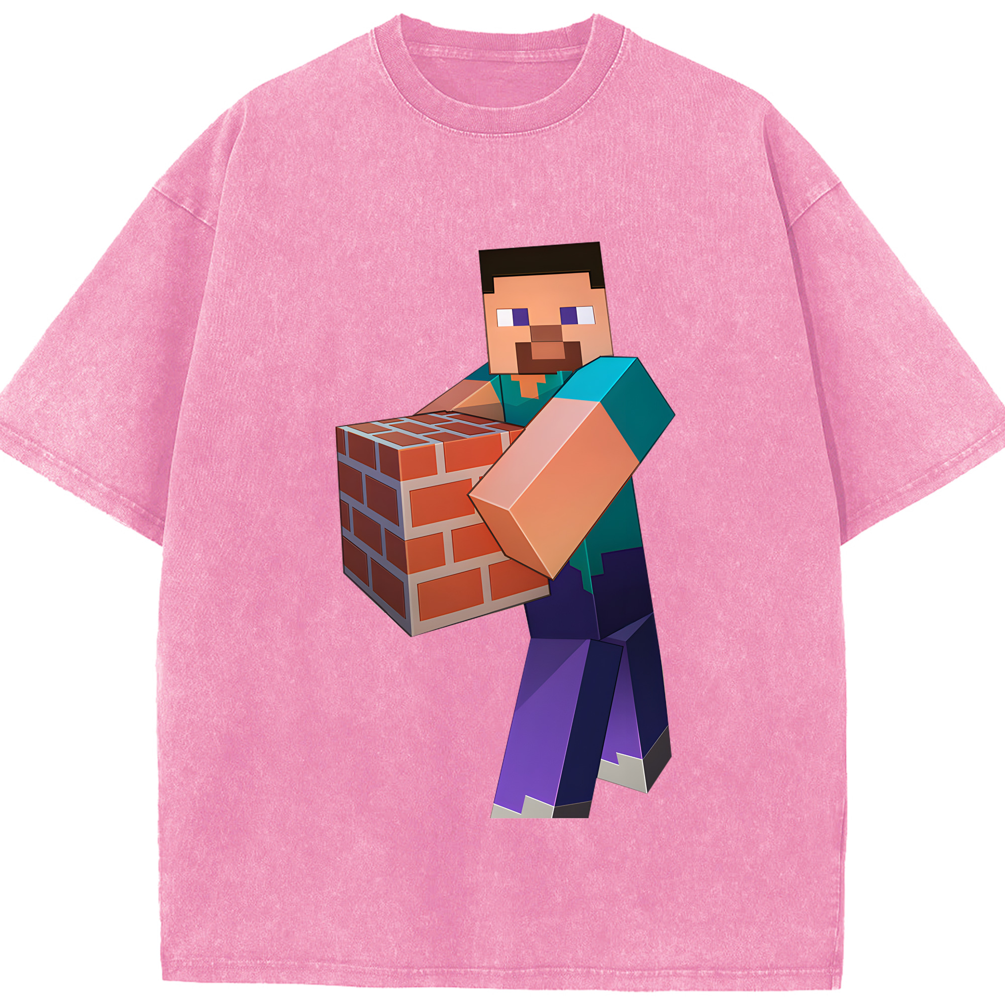 （画像用） マインクラフト ブロックの世界 Minecraft MC Block world 綿100% ヴィンテージ風 半袖Tシャツ（フロントプリント）